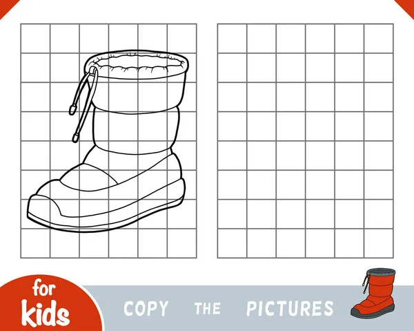 Скопируйте картинку, игру для детей, водонепроницаемые снежные ботинки — стоковый вектор