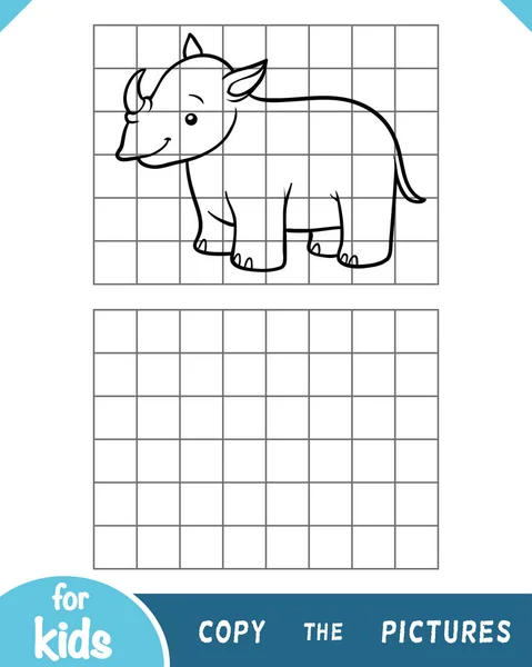 Copy Picture Education Game Children One Rhino — 스톡 벡터