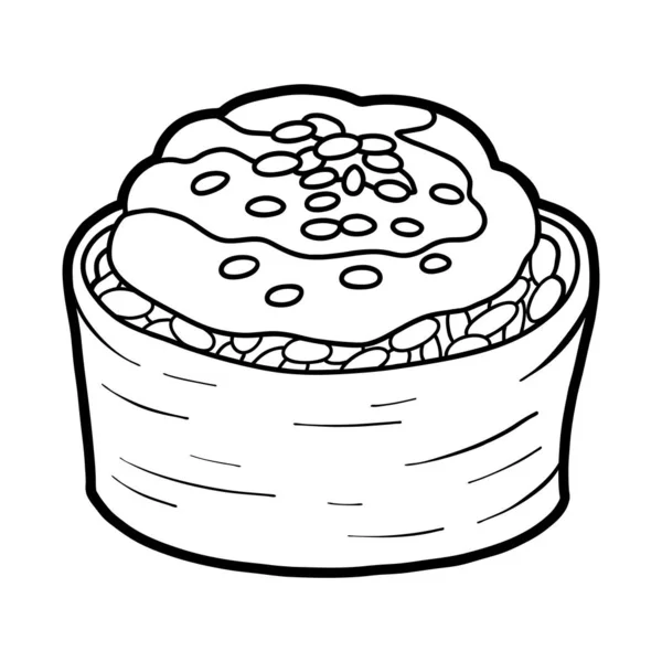 Malbuch, gebackene Sushi-Rolle mit Käse und Sesam — Stockvektor