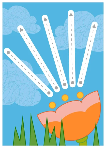 Trace the dotted lines from flower, education game for children. — Stock Vector