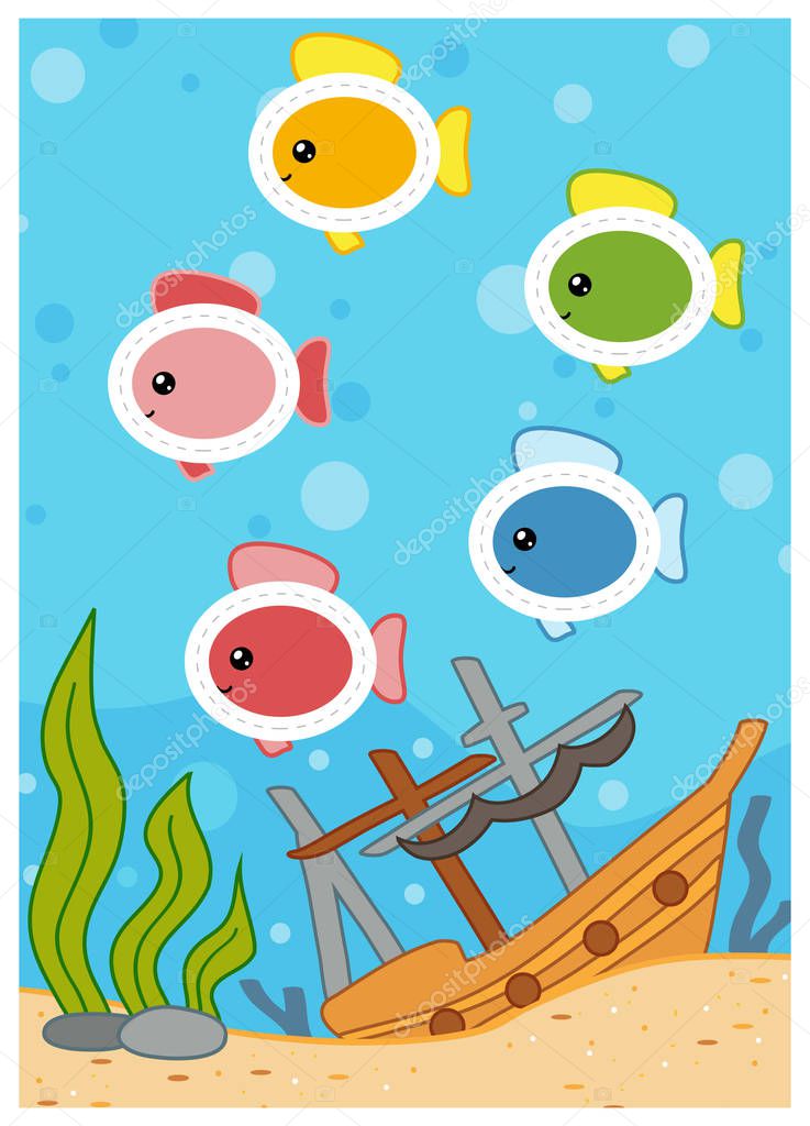 Trace the dotted lines in the shape of ovals, fish. Education game for children.