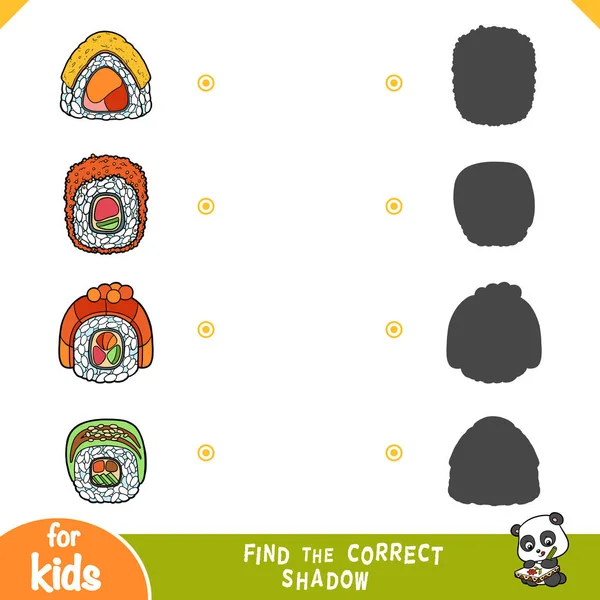 Encontrar la sombra correcta, juego para los niños. Conjunto de rollos de sushi — Vector de stock