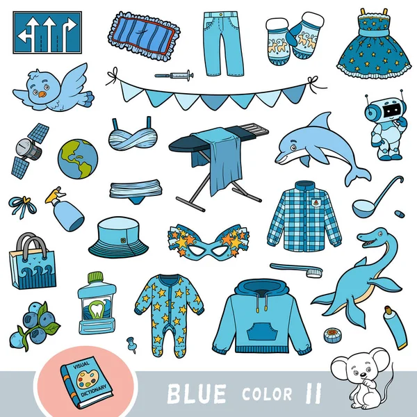 Colorful set of blue color objects. Visual dictionary for children about the basic colors. — 스톡 벡터