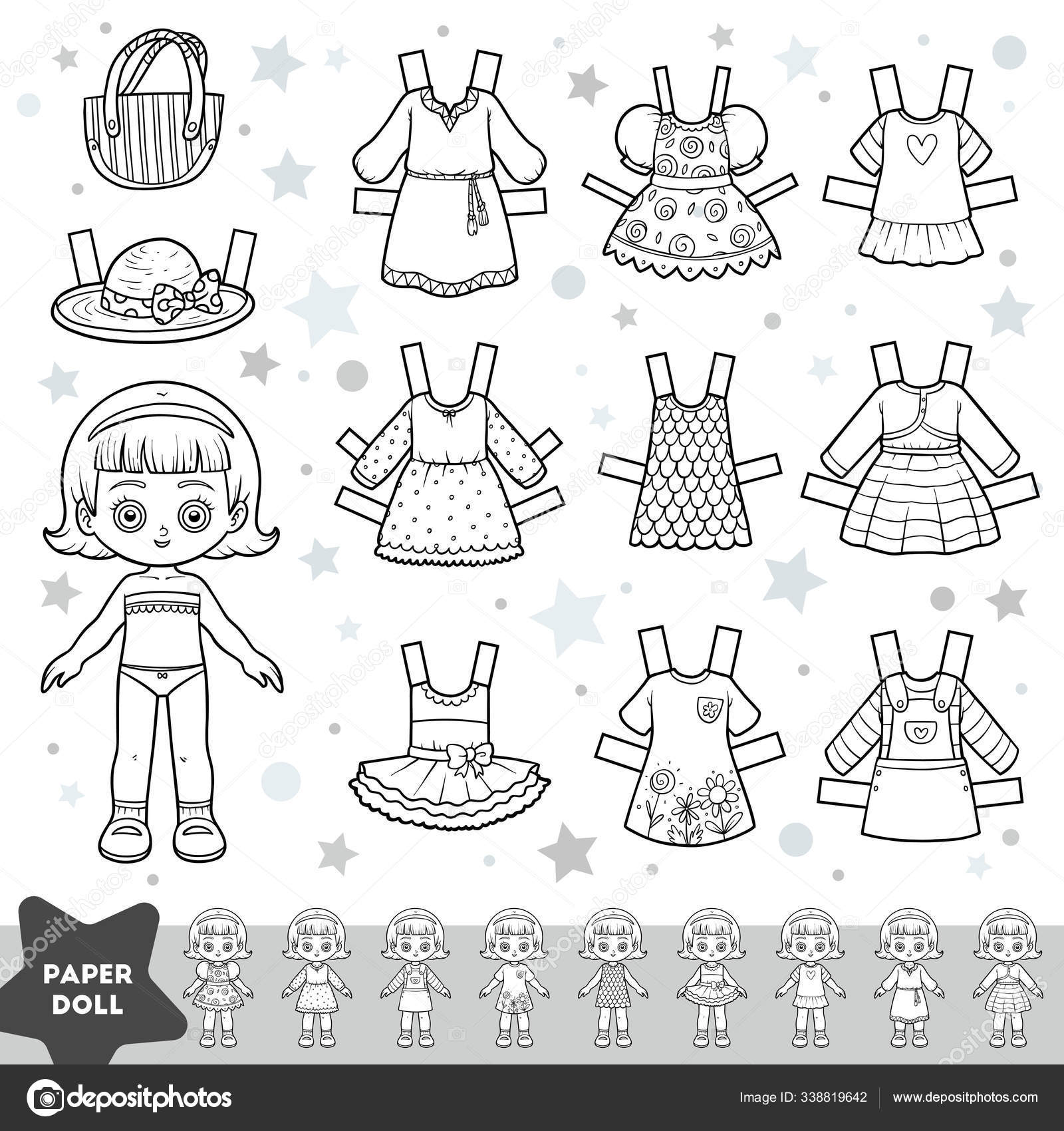 Black and white cartoon set, cute paper doll and set of summer clothes  Stock Vector Image by ©ksenya_savva #338819642