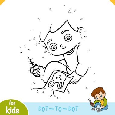 Sayılar oyunu, çocuklar için nokta nokta oyunu, Çocuk makasla bir resim keser