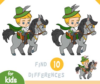 Farklılık bul, çocuklar için oyun, at üstünde prens