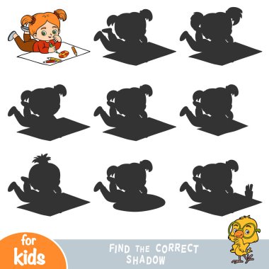 Doğru gölgeyi bul, renkli kalemlerle çizen küçük kız.