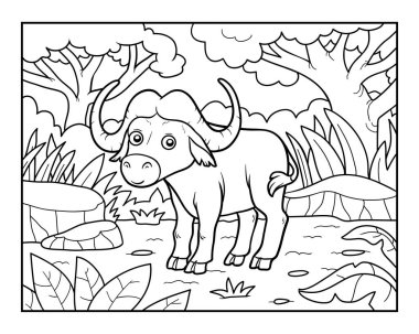 Coloring book, Buffalo in the African savannah