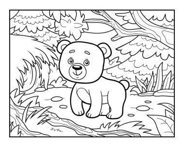 Coloring book for children, Bear in a forest