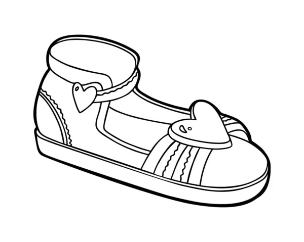 Libro da colorare per bambini, collezione di scarpe cartoon. Sandalo per bambini — Vettoriale Stock