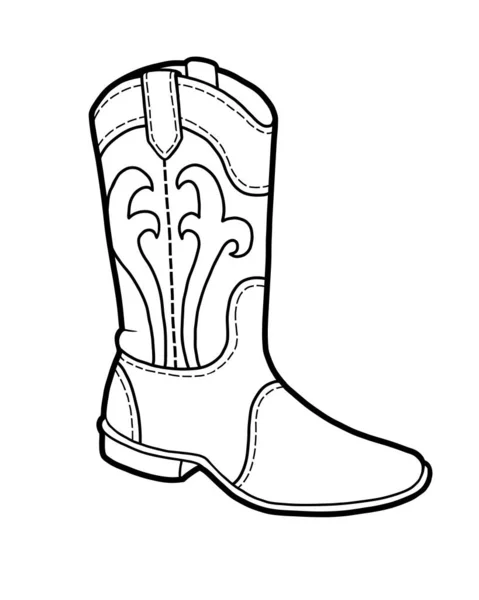 Coloring book, cartoon shoe collection. Western boot — Stock Vector