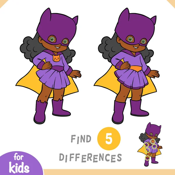 Find differences, game for children, Super hero girl — Stock Vector