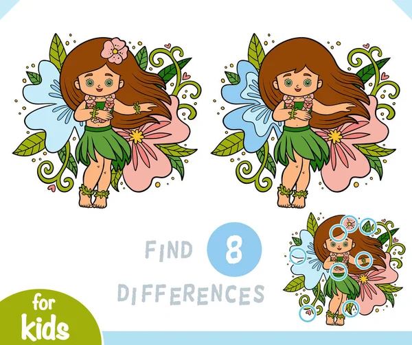 Find differences game for children, Hawaiian girl dancing hula — Stock Vector