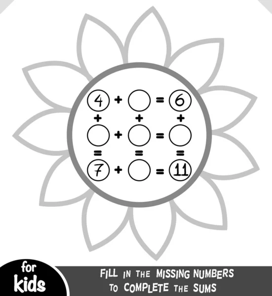 Counting Game for Preschool Children. Educational a mathematical game. Addition worksheets with flower — ストックベクタ