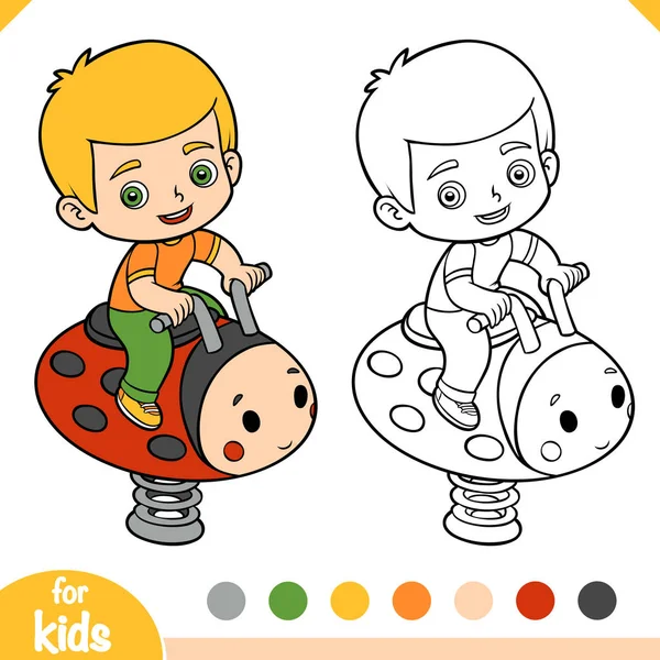 Coloring book, Boy and ladybug spring rider on the playground