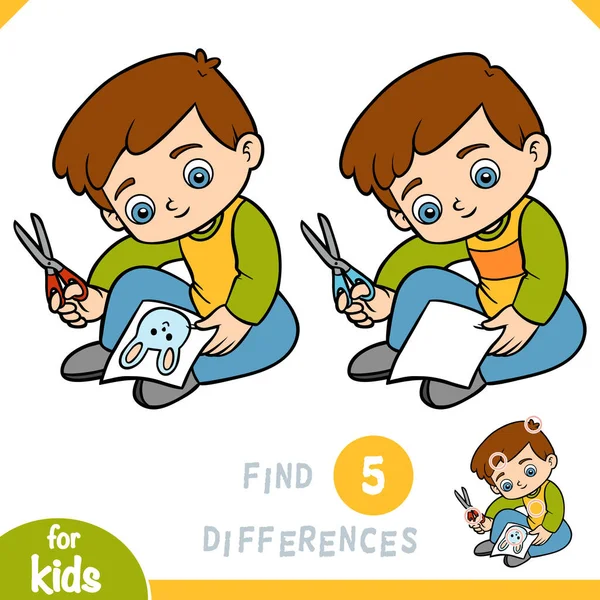 Farklılık bul, çocuklar için oyun oyna, Çocuk makasla resim keser.