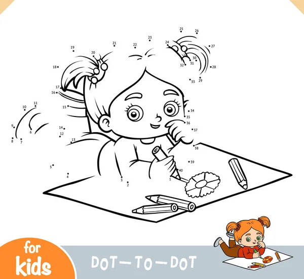 Numaralar oyunu, çocuklar için eğitim noktasından nokta oyununa, renkli kalemlerle çizim yapan bir kız.