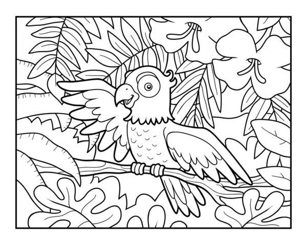 Coloring book for children, Parrot in the rainforest — Stock vektor