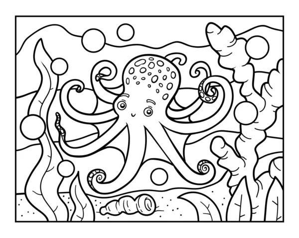 Coloring book, Octopus in the sea — Stock vektor