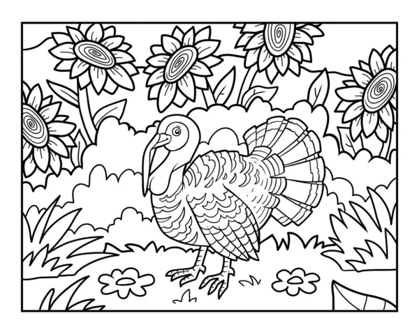 Coloring book for children, Turkey and the meadow — 图库矢量图片