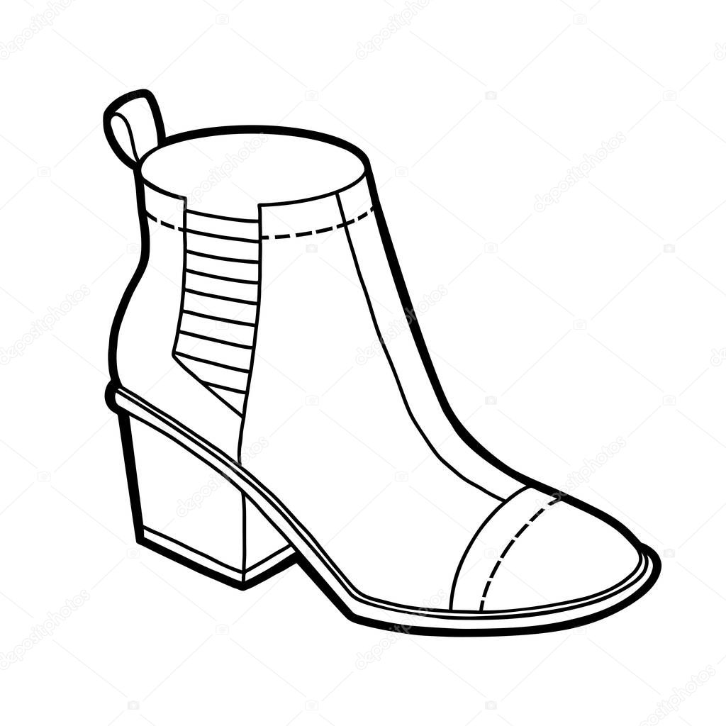 Coloring book, cartoon shoe collection. Chelsea boot