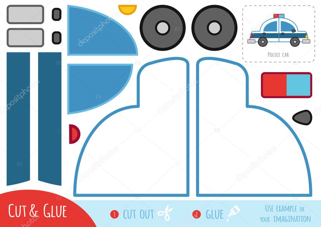 Education paper game for children, Police car