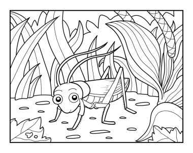 Coloring book, Grasshopper in the grass