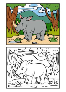 Coloring book, Rhino in the African savannah