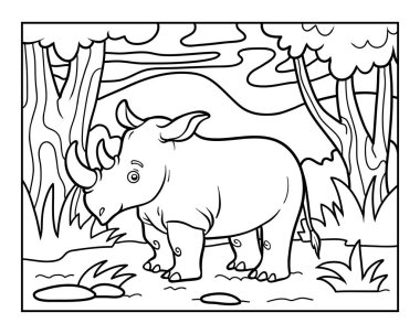 Coloring book, Rhino in the African savannah
