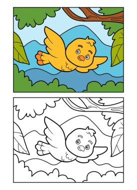 Coloring book for children, The bird on a background of mountain