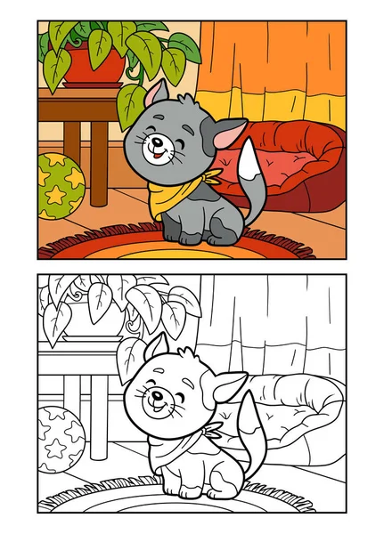 Coloring for children, Cat in the living room — Stock vektor