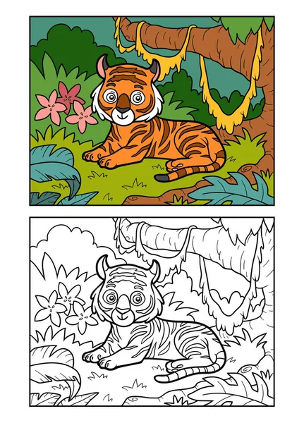 Coloring book for children, Tiger in the jungle — Stock Vector