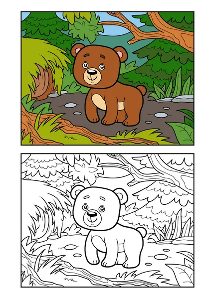 Libro para colorear para niños, Oso en un bosque — Vector de stock