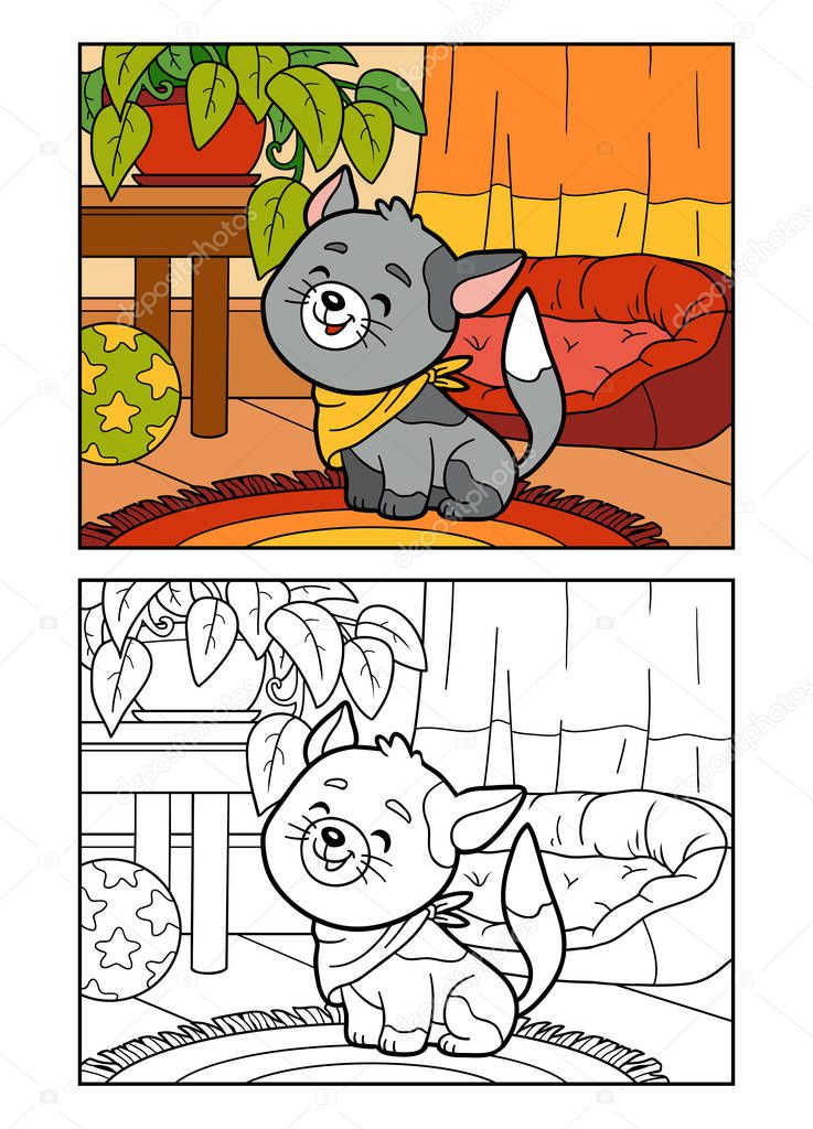Coloring for children, Cat in the living room