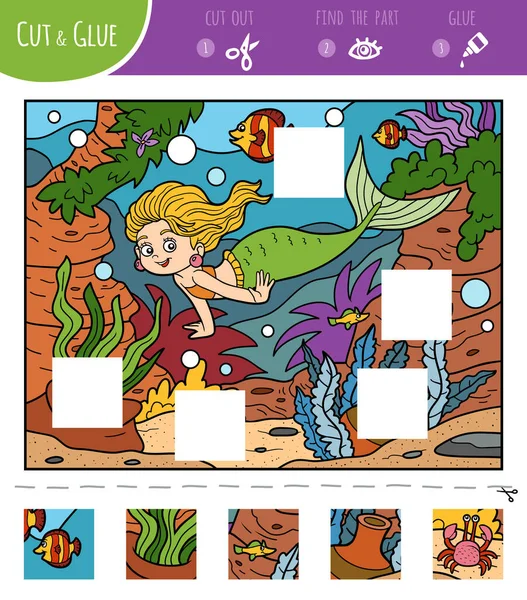 Find Missing Pieces Jigsaw Puzzle Game Children Cut Glue Squares — Stock Vector