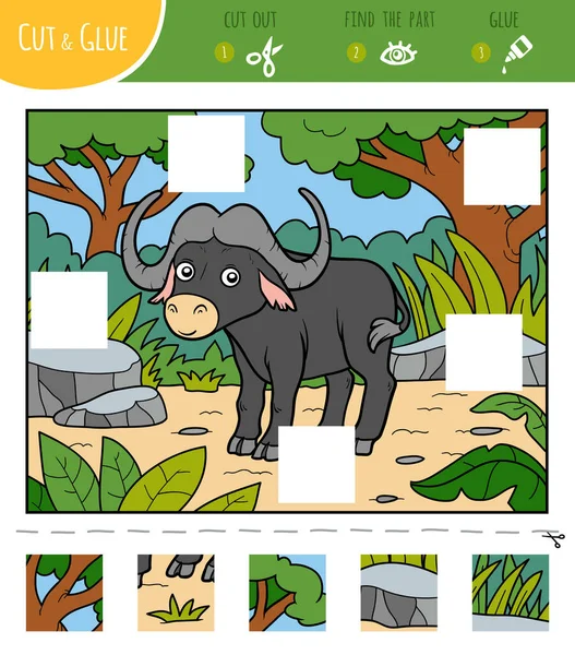 Trova Pezzi Mancanti Puzzle Game Bambini Tagliare Incollare Quadrati Buffalo — Vettoriale Stock