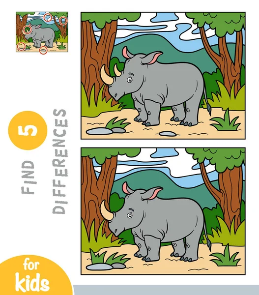 Βρείτε Τις Διαφορές Εκπαιδευτικό Παιχνίδι Για Παιδιά Rhino Στην Αφρικανική — Διανυσματικό Αρχείο