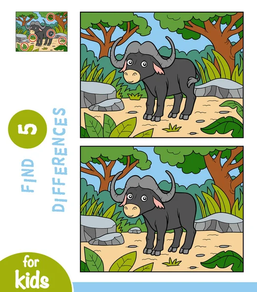 Encuentre Diferencias Juego Educativo Para Niños Buffalo Sabana Africana — Archivo Imágenes Vectoriales