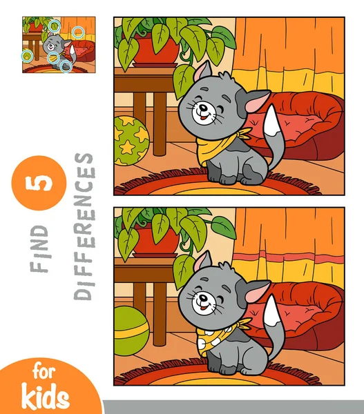 Find Differences Educational Game Children Cat Living Room — Stock Vector