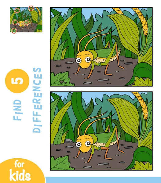 Find Differences Educational Game Children Grasshopper Grass — Stock Vector