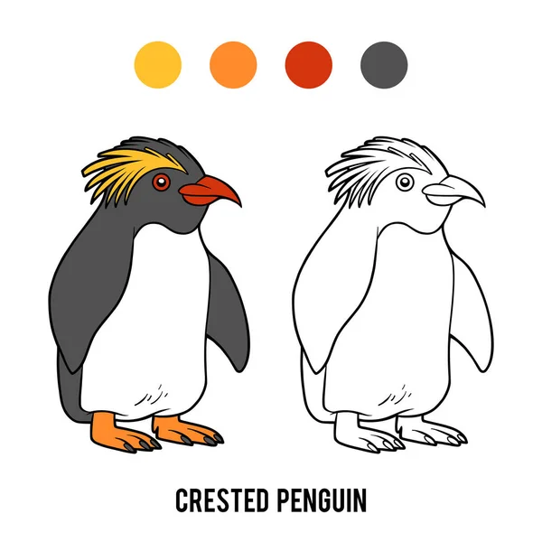 Coloring Book Children Crested Penguin — Stock Vector