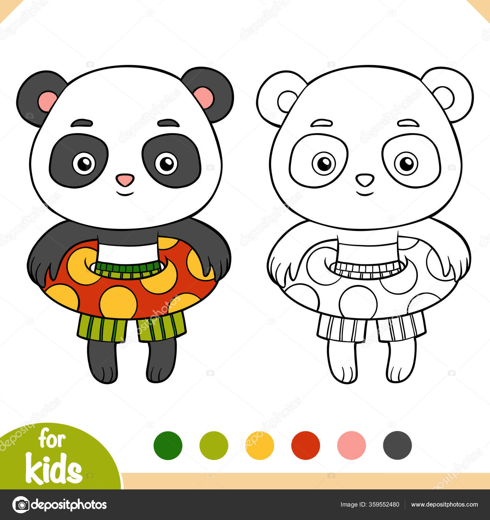 Colorir o jogo educacional panda bonito dos desenhos animados para