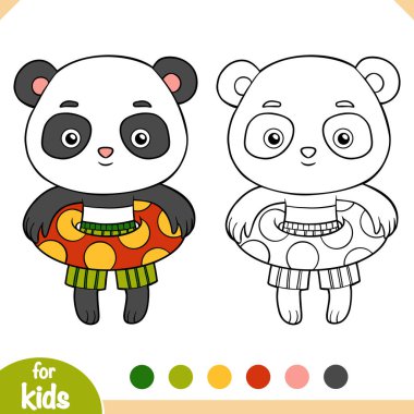 Çocuklar için boyama kitabı, şirin panda ve şişme lastik yüzük.