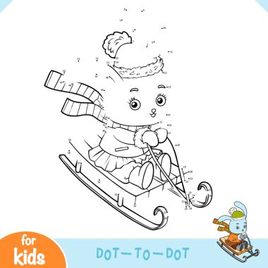 Numaralar oyunu, çocuklar için eğitim noktasından nokta oyununa, kızaktaki şirin tavşan.