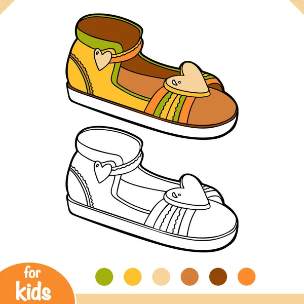 Malbuch Für Kinder Cartoon Schuhkollektion Kindersandale Mit Herzzeichen — Stockvektor