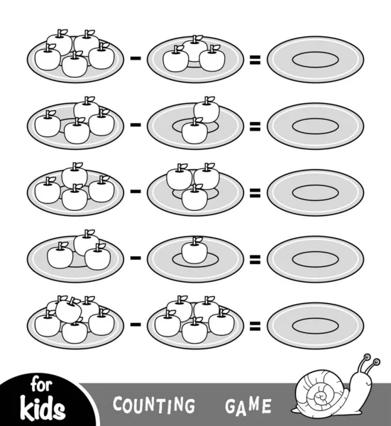 초등학생들을 게임이다 게임을 교육하는 접시에 사과의 개수를 결과를 견인기의 — 스톡 벡터