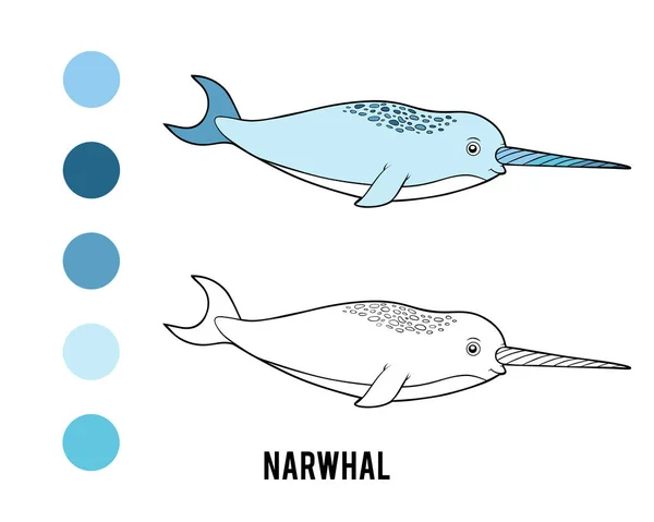 Libro Para Colorear Para Niños Narwhal — Vector de stock