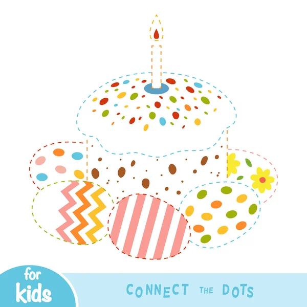 Connect Dots Education Game Children Easter Cake Colored Eggs — Stock Vector