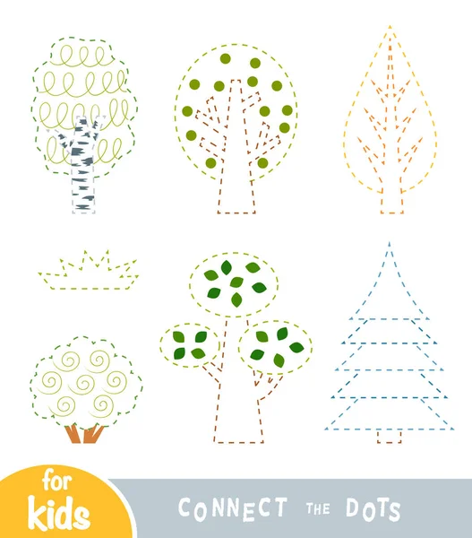 Connect Dots Education Game Children Flat Set Trees Vector Graphics