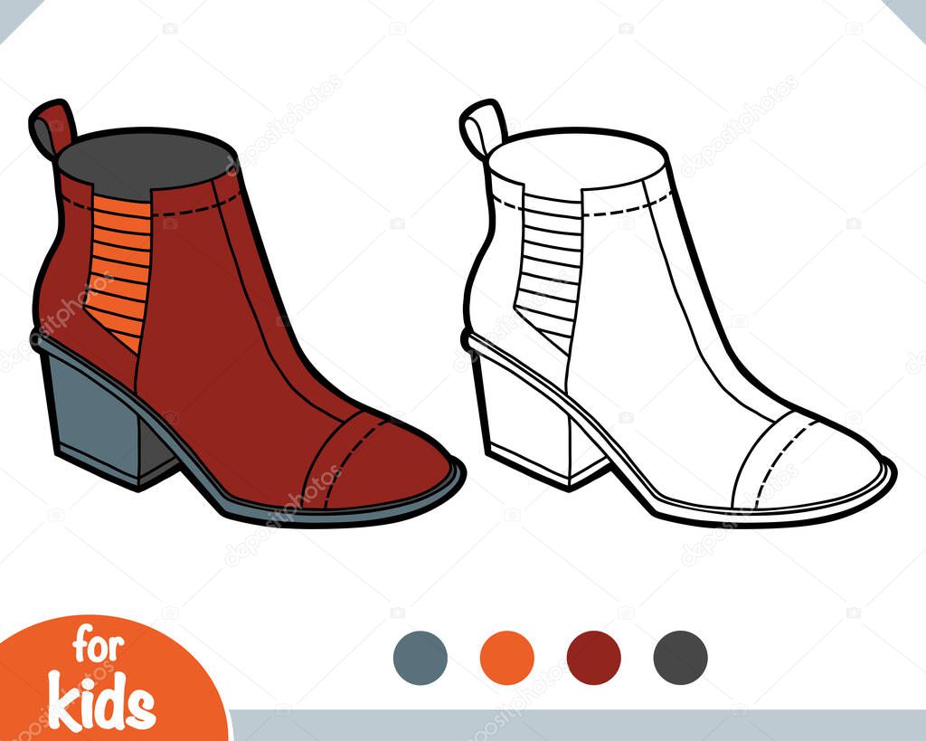 Coloring book for children, cartoon shoe collection. Chelsea boot